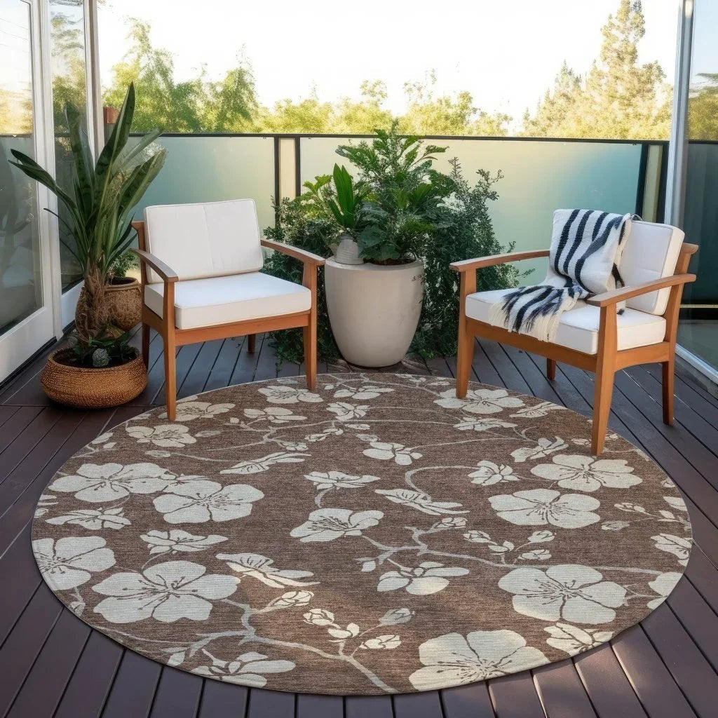 Ensa Brown Washable Indoor-Outdoor Rug-Outdoor Rugs-LOOMLAN Rugs-LOOMLAN