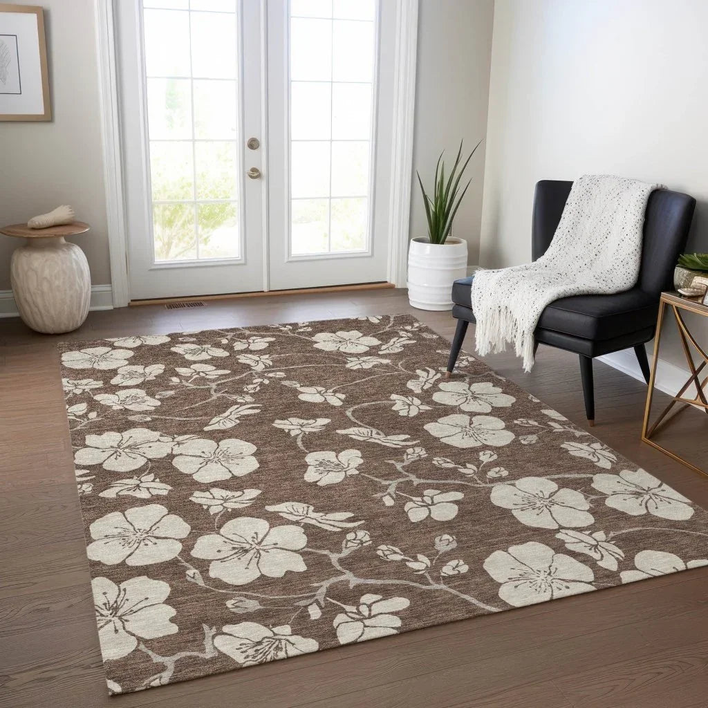 Ensa Brown Washable Indoor-Outdoor Rug-Outdoor Rugs-LOOMLAN Rugs-LOOMLAN
