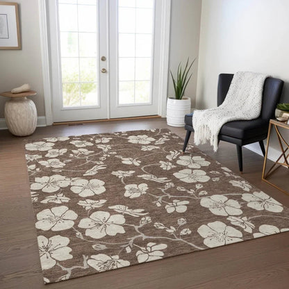 Ensa Brown Washable Indoor-Outdoor Rug-Outdoor Rugs-LOOMLAN Rugs-LOOMLAN