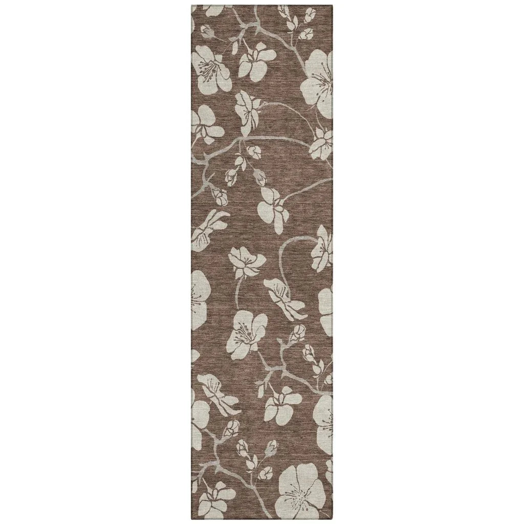 Ensa Brown Washable Indoor-Outdoor Rug-Outdoor Rugs-LOOMLAN Rugs-2'3" x 7'6"-LOOMLAN