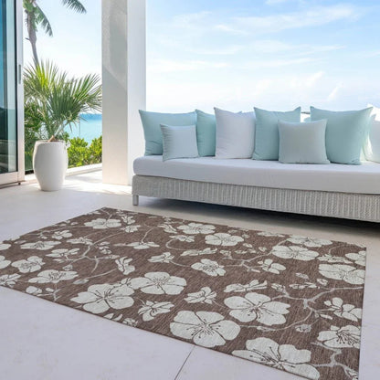 Ensa Brown Washable Indoor-Outdoor Rug-Outdoor Rugs-LOOMLAN Rugs-LOOMLAN