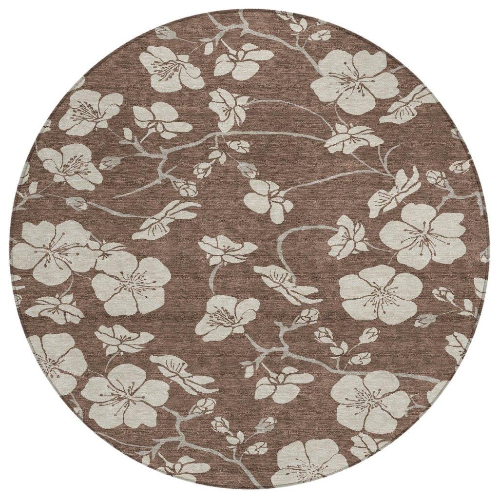 Ensa Brown Washable Indoor-Outdoor Rug-Outdoor Rugs-LOOMLAN Rugs-8' x 8'-LOOMLAN