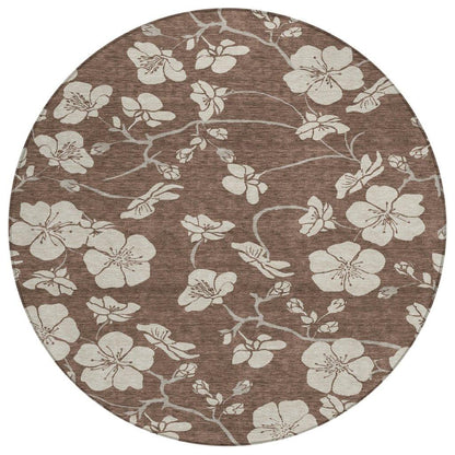 Ensa Brown Washable Indoor-Outdoor Rug-Outdoor Rugs-LOOMLAN Rugs-8' x 8'-LOOMLAN