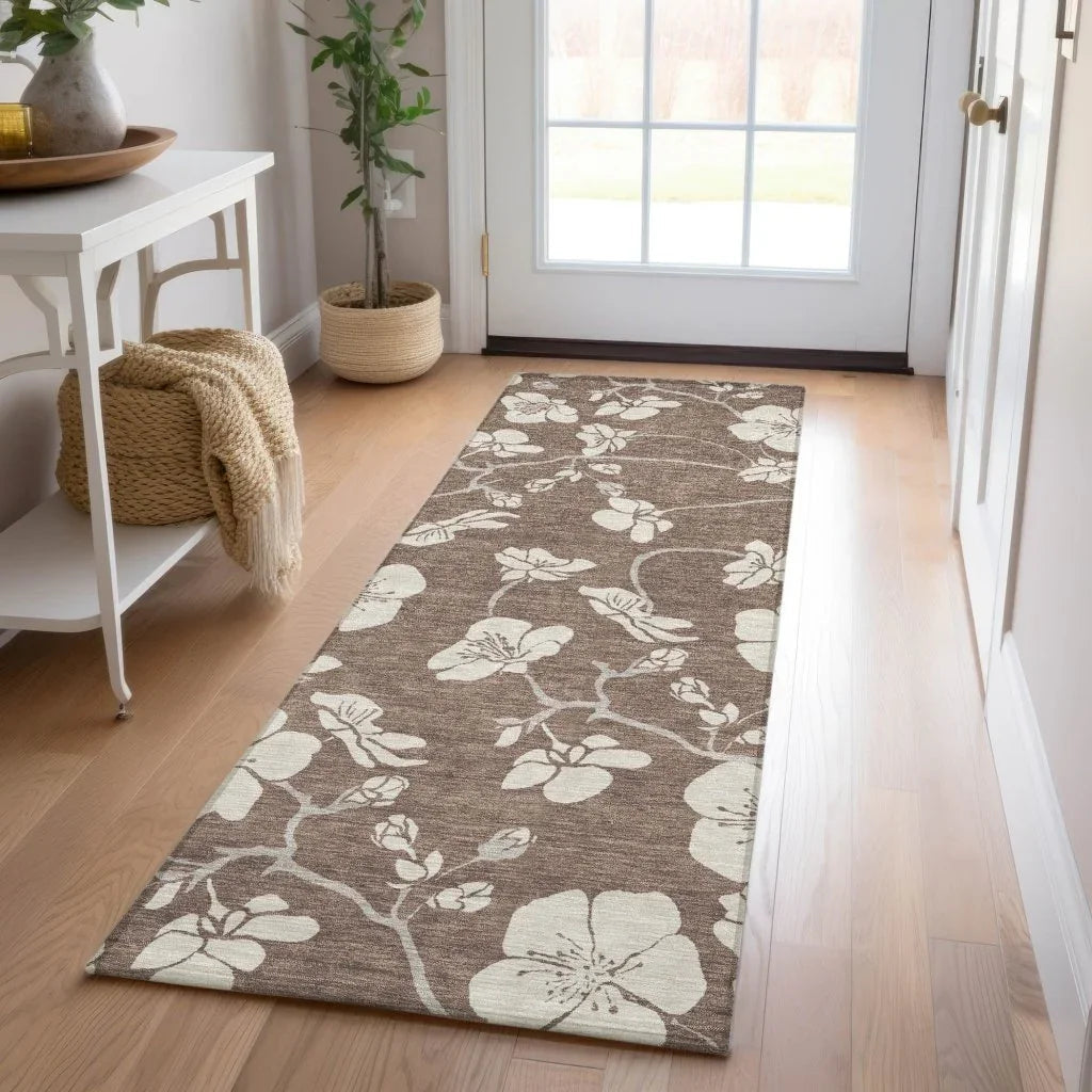 Ensa Brown Washable Indoor-Outdoor Rug-Outdoor Rugs-LOOMLAN Rugs-LOOMLAN