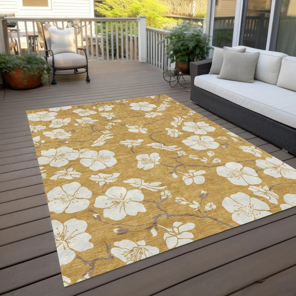 Ensa Gold Washable Indoor-Outdoor Rug-Outdoor Rugs-LOOMLAN Rugs-LOOMLAN