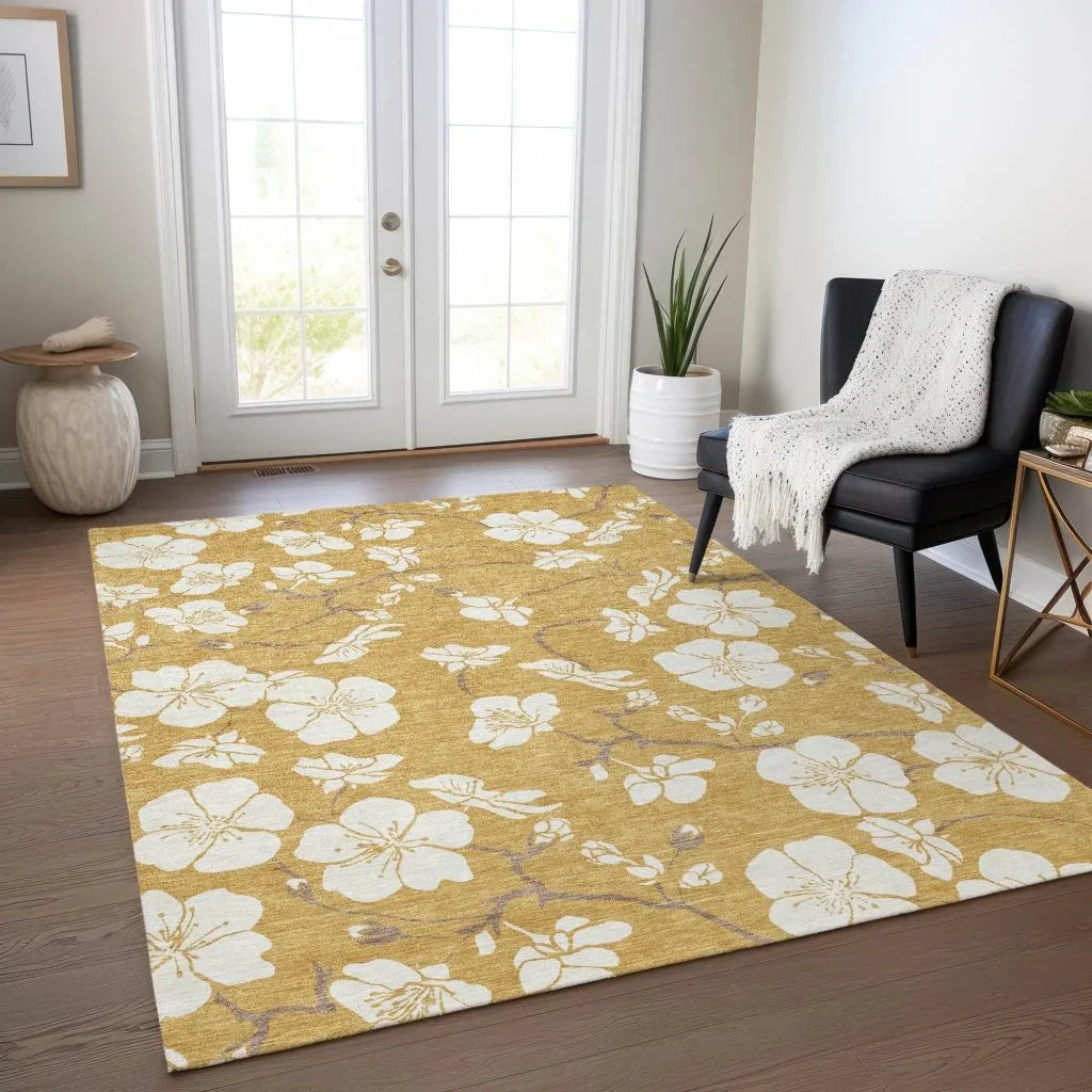 Ensa Gold Washable Indoor-Outdoor Rug-Outdoor Rugs-LOOMLAN Rugs-LOOMLAN