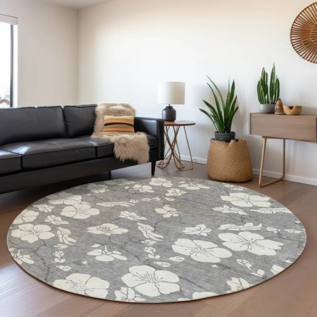 Ensa Gray Washable Indoor-Outdoor Rug-Outdoor Rugs-LOOMLAN Rugs-LOOMLAN