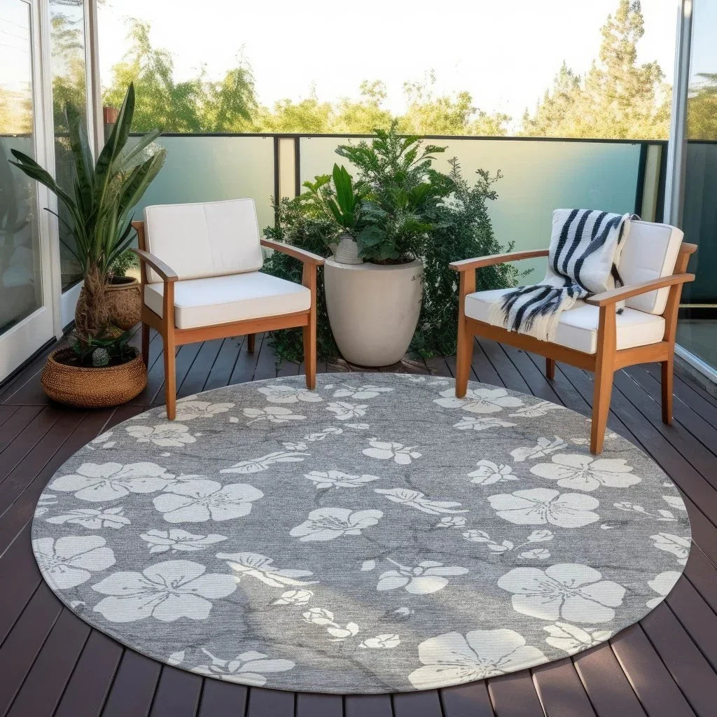 Ensa Gray Washable Indoor-Outdoor Rug-Outdoor Rugs-LOOMLAN Rugs-LOOMLAN