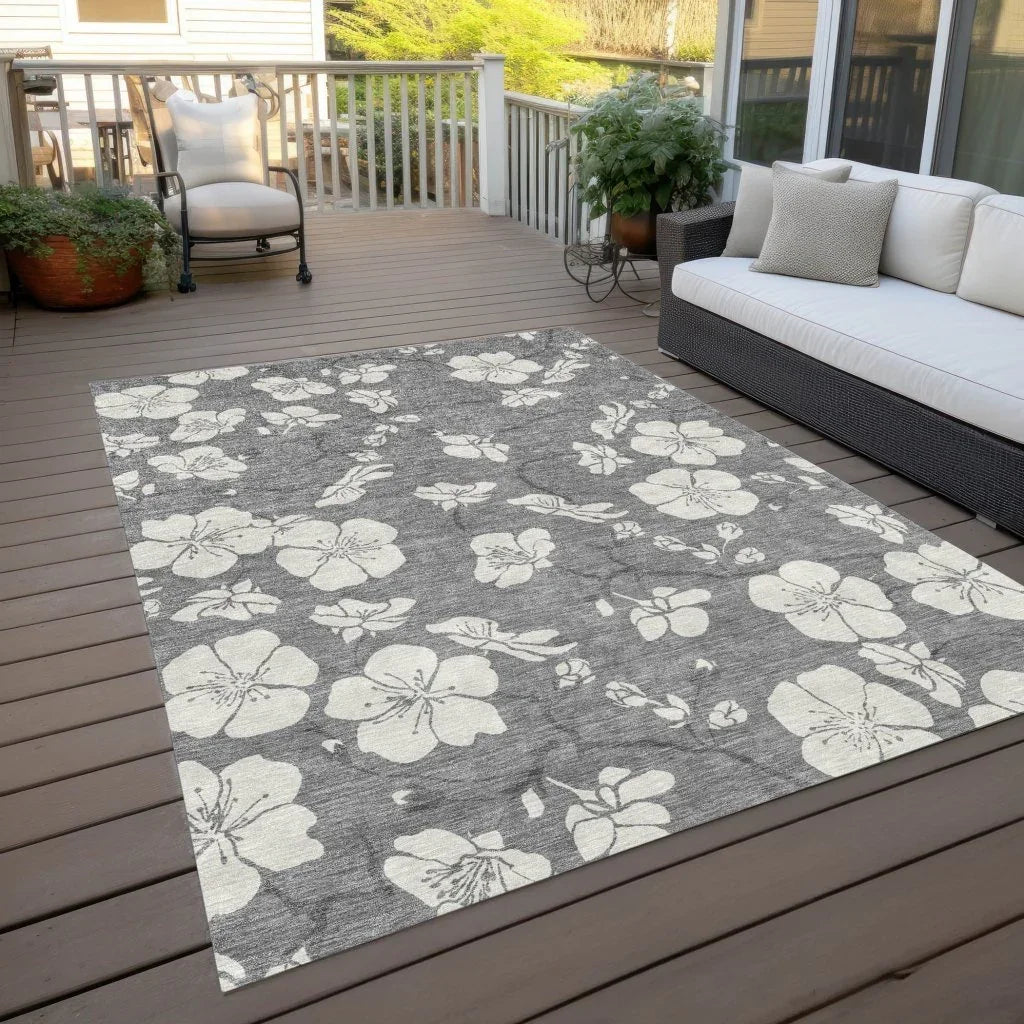 Ensa Gray Washable Indoor-Outdoor Rug-Outdoor Rugs-LOOMLAN Rugs-LOOMLAN