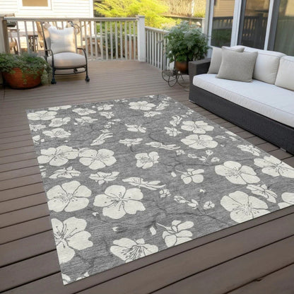 Ensa Gray Washable Indoor-Outdoor Rug-Outdoor Rugs-LOOMLAN Rugs-LOOMLAN