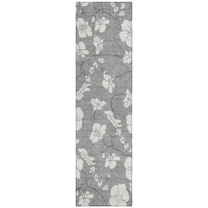 Ensa Gray Washable Indoor-Outdoor Rug-Outdoor Rugs-LOOMLAN Rugs-2'3" x 7'6"-LOOMLAN