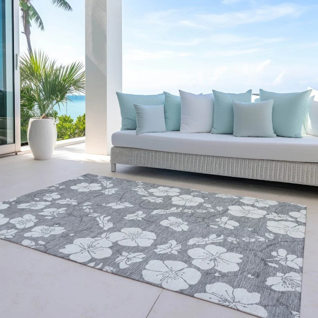 Ensa Gray Washable Indoor-Outdoor Rug-Outdoor Rugs-LOOMLAN Rugs-LOOMLAN