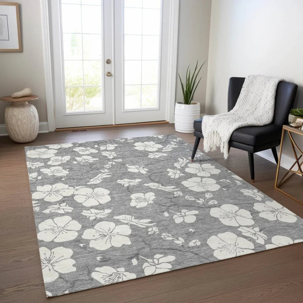 Ensa Gray Washable Indoor-Outdoor Rug-Outdoor Rugs-LOOMLAN Rugs-LOOMLAN