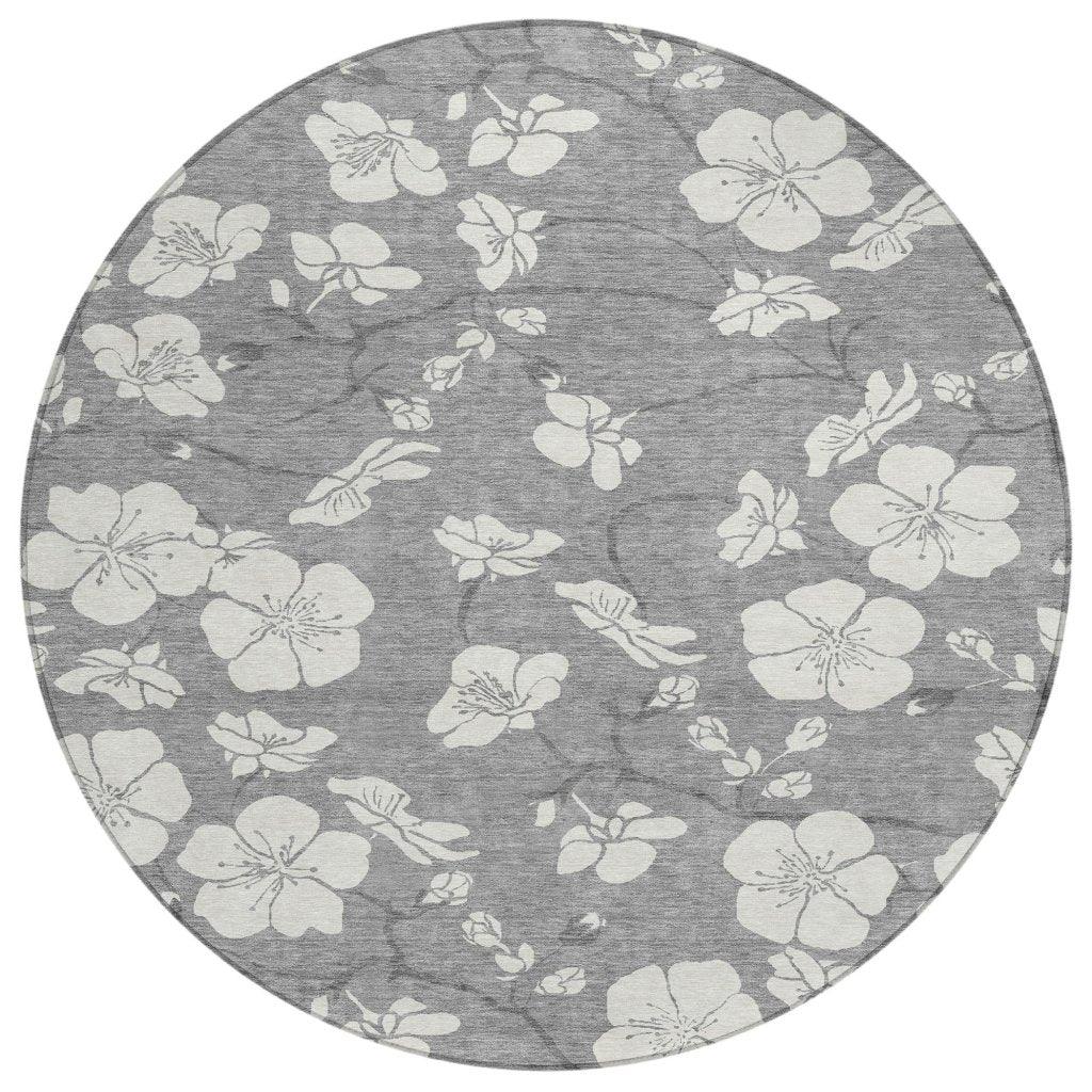Ensa Gray Washable Indoor-Outdoor Rug-Outdoor Rugs-LOOMLAN Rugs-8' x 8'-LOOMLAN