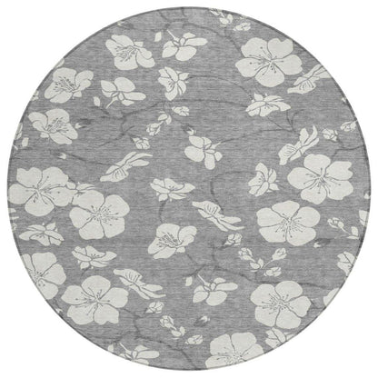 Ensa Gray Washable Indoor-Outdoor Rug-Outdoor Rugs-LOOMLAN Rugs-8' x 8'-LOOMLAN