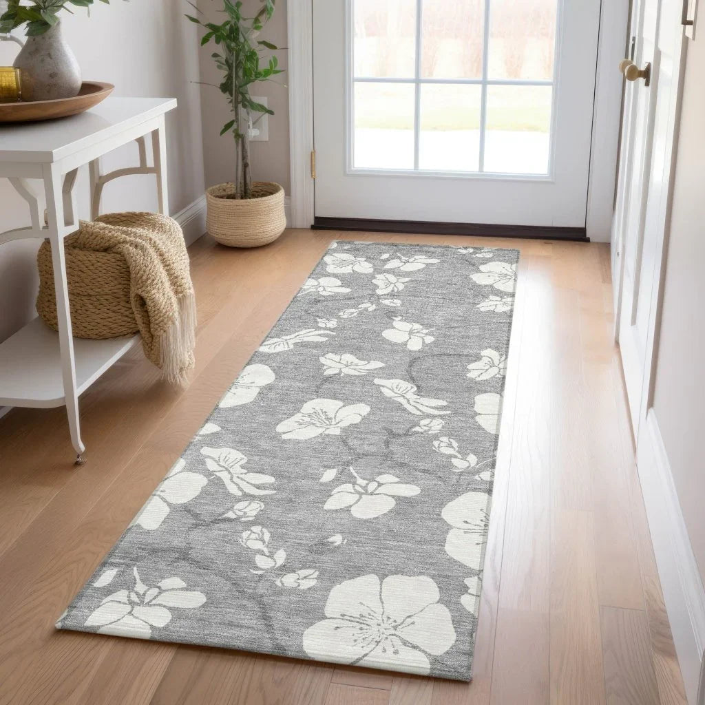 Ensa Gray Washable Indoor-Outdoor Rug-Outdoor Rugs-LOOMLAN Rugs-LOOMLAN