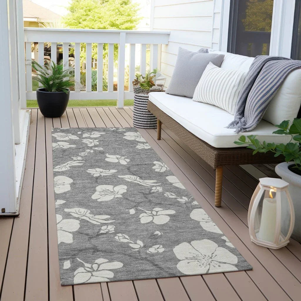 Ensa Gray Washable Indoor-Outdoor Rug-Outdoor Rugs-LOOMLAN Rugs-LOOMLAN
