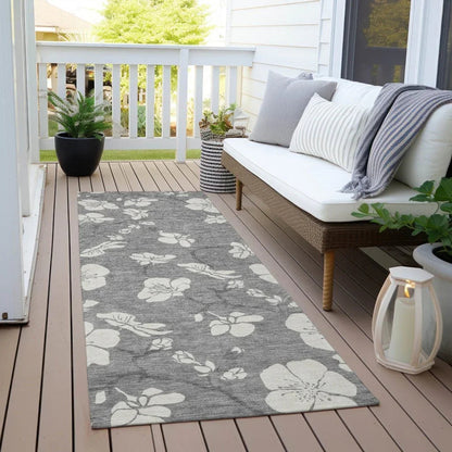 Ensa Gray Washable Indoor-Outdoor Rug-Outdoor Rugs-LOOMLAN Rugs-LOOMLAN