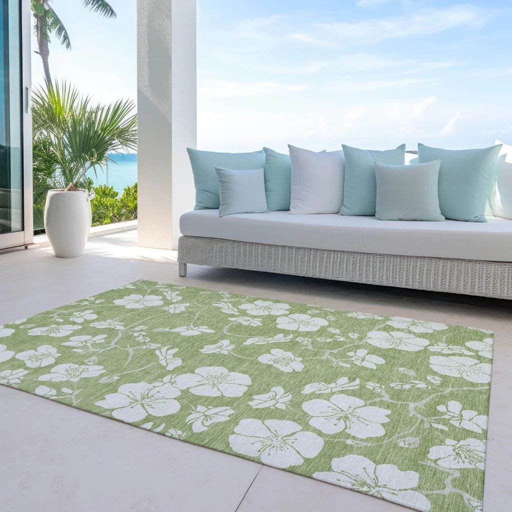 Ensa Green Washable Indoor-Outdoor Rug-Outdoor Rugs-LOOMLAN Rugs-LOOMLAN
