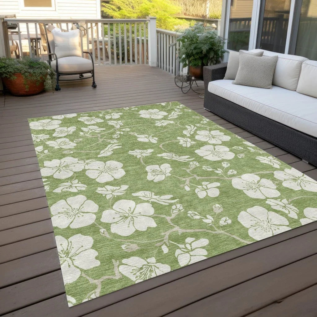 Ensa Green Washable Indoor-Outdoor Rug-Outdoor Rugs-LOOMLAN Rugs-LOOMLAN