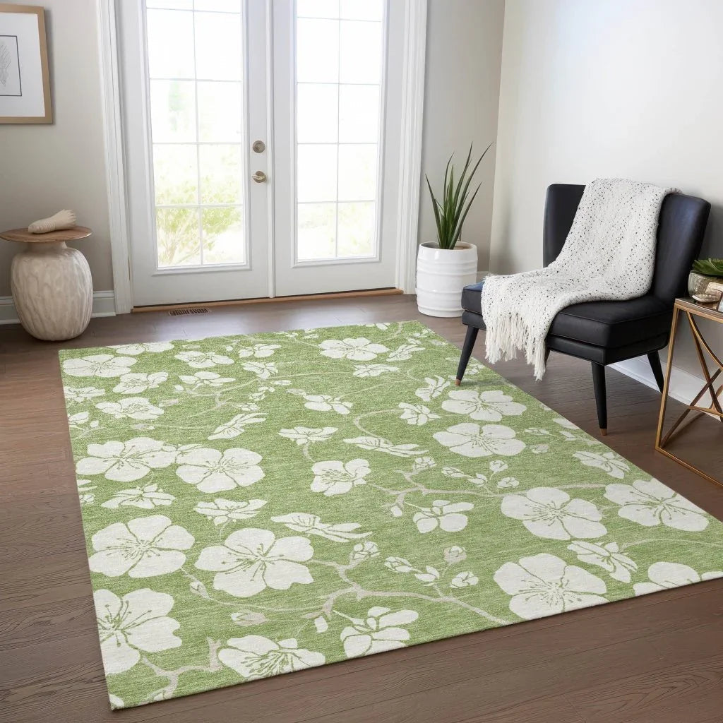 Ensa Green Washable Indoor-Outdoor Rug-Outdoor Rugs-LOOMLAN Rugs-LOOMLAN