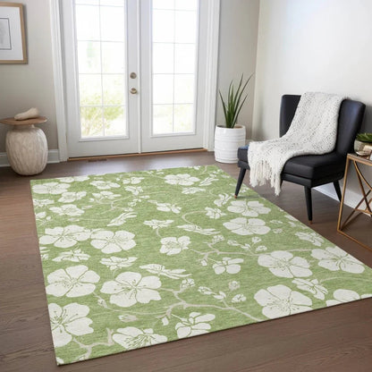 Ensa Green Washable Indoor-Outdoor Rug-Outdoor Rugs-LOOMLAN Rugs-LOOMLAN