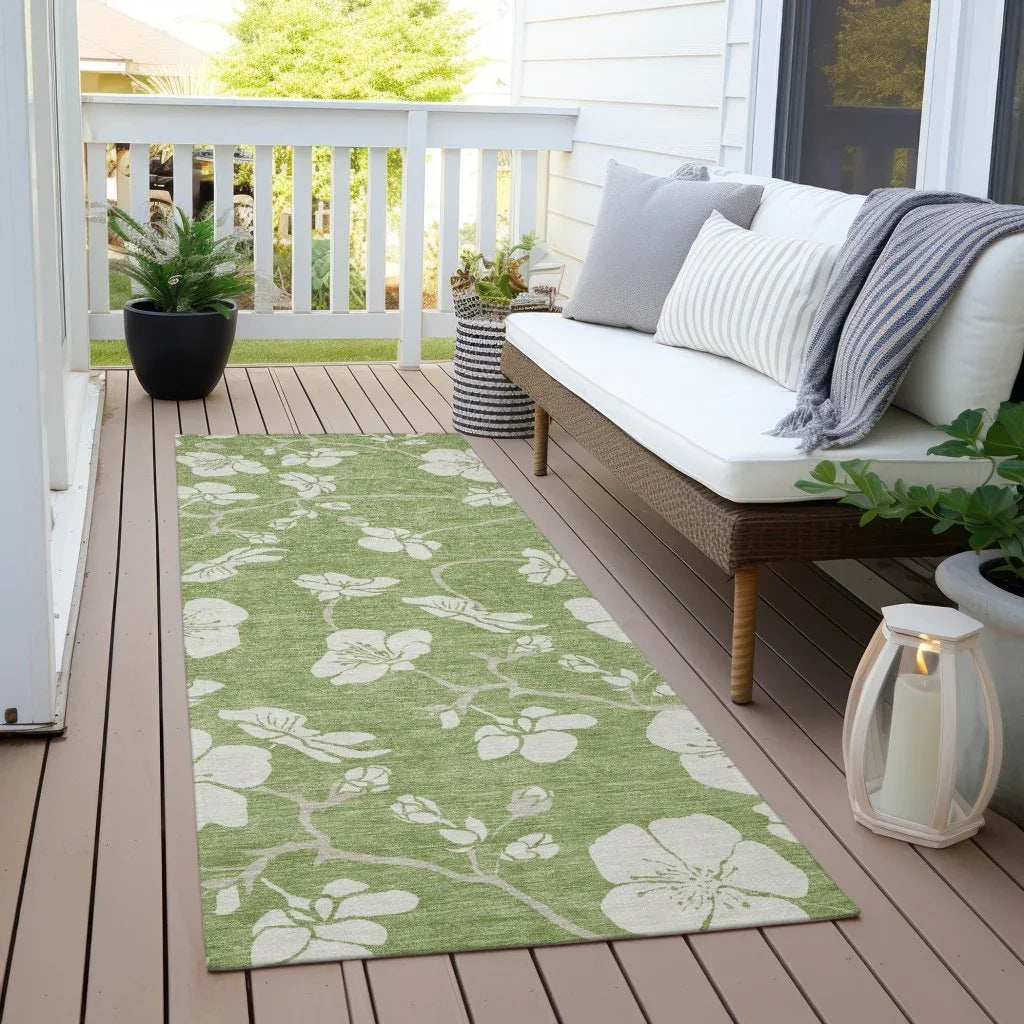 Ensa Green Washable Indoor-Outdoor Rug-Outdoor Rugs-LOOMLAN Rugs-LOOMLAN
