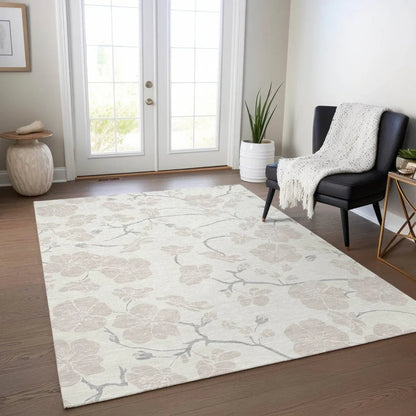 Ensa Ivory Washable Indoor-Outdoor Rug-Outdoor Rugs-LOOMLAN Rugs-LOOMLAN