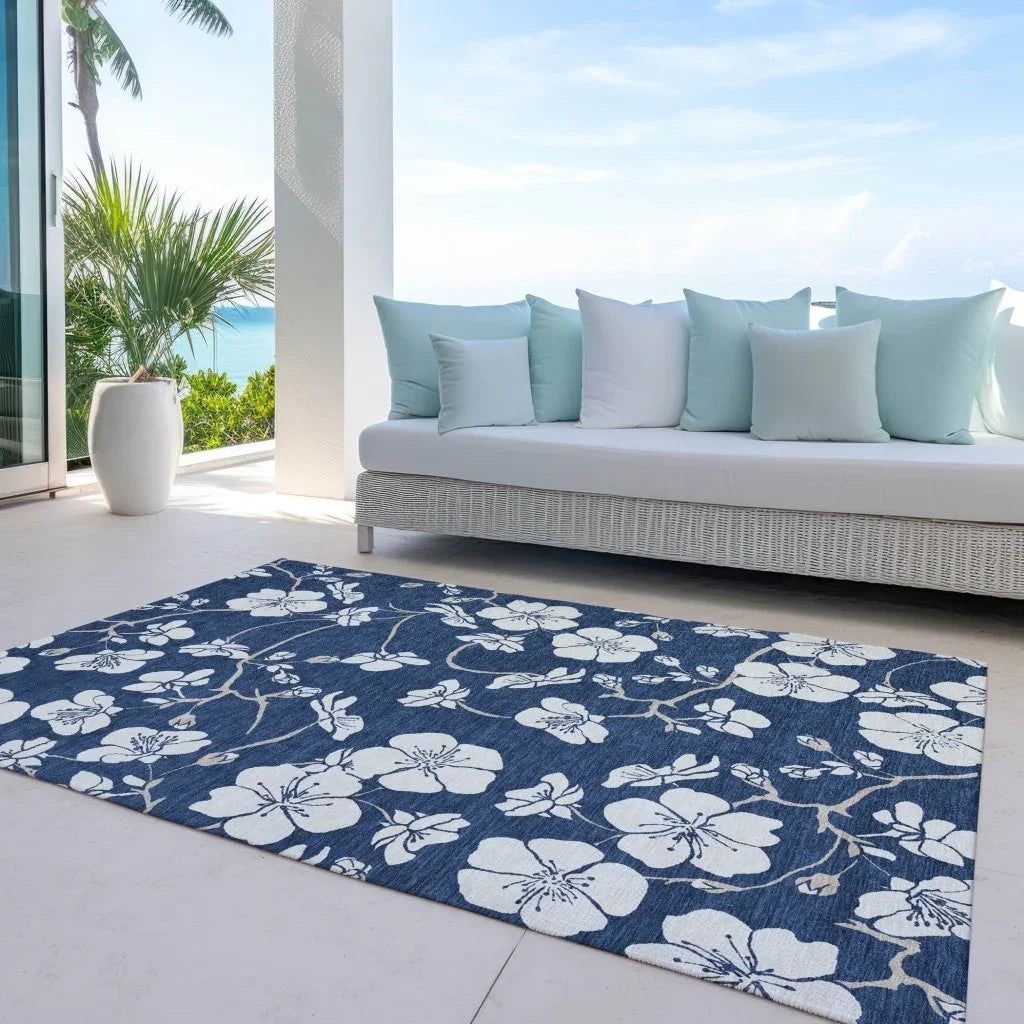 Ensa Navy Washable Indoor-Outdoor Rug-Outdoor Rugs-LOOMLAN Rugs-LOOMLAN