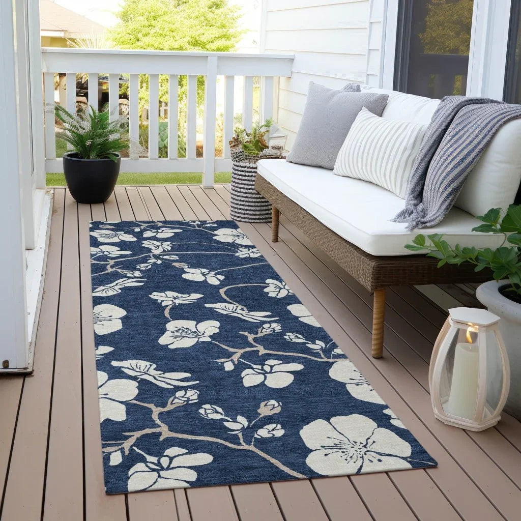 Ensa Navy Washable Indoor-Outdoor Rug-Outdoor Rugs-LOOMLAN Rugs-LOOMLAN