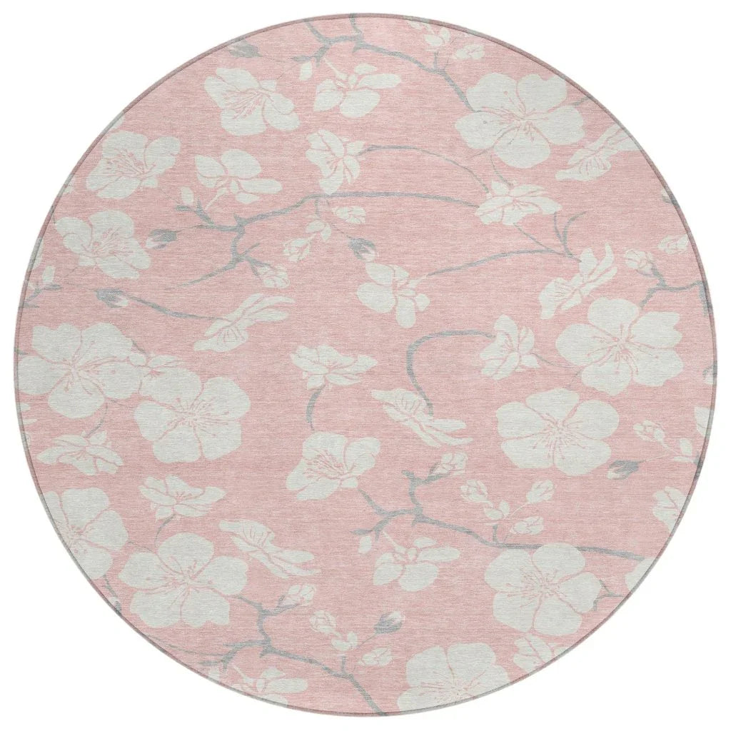 Ensa Pink Washable Indoor-Outdoor Rug-Outdoor Rugs-LOOMLAN Rugs-8' x 8'-LOOMLAN
