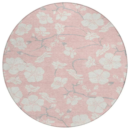 Ensa Pink Washable Indoor-Outdoor Rug-Outdoor Rugs-LOOMLAN Rugs-8' x 8'-LOOMLAN