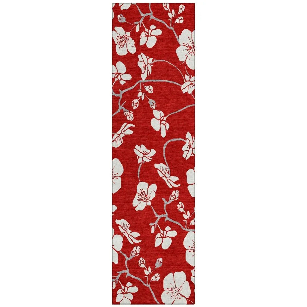 Ensa Red Washable Indoor-Outdoor Rug-Outdoor Rugs-LOOMLAN Rugs-2'3" x 7'6"-LOOMLAN