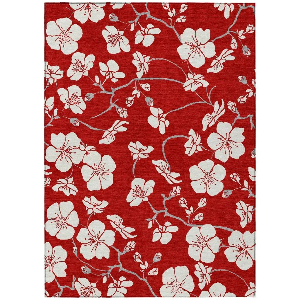 Ensa Red Washable Indoor-Outdoor Rug-Outdoor Rugs-LOOMLAN Rugs-2'6" x 3'10"-LOOMLAN