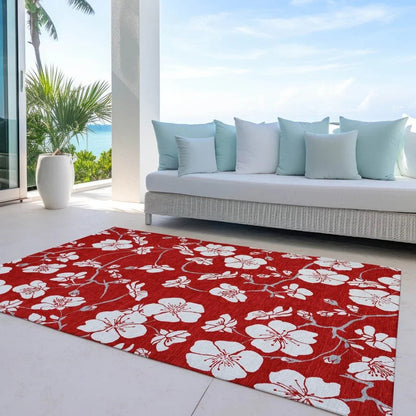 Ensa Red Washable Indoor-Outdoor Rug-Outdoor Rugs-LOOMLAN Rugs-LOOMLAN