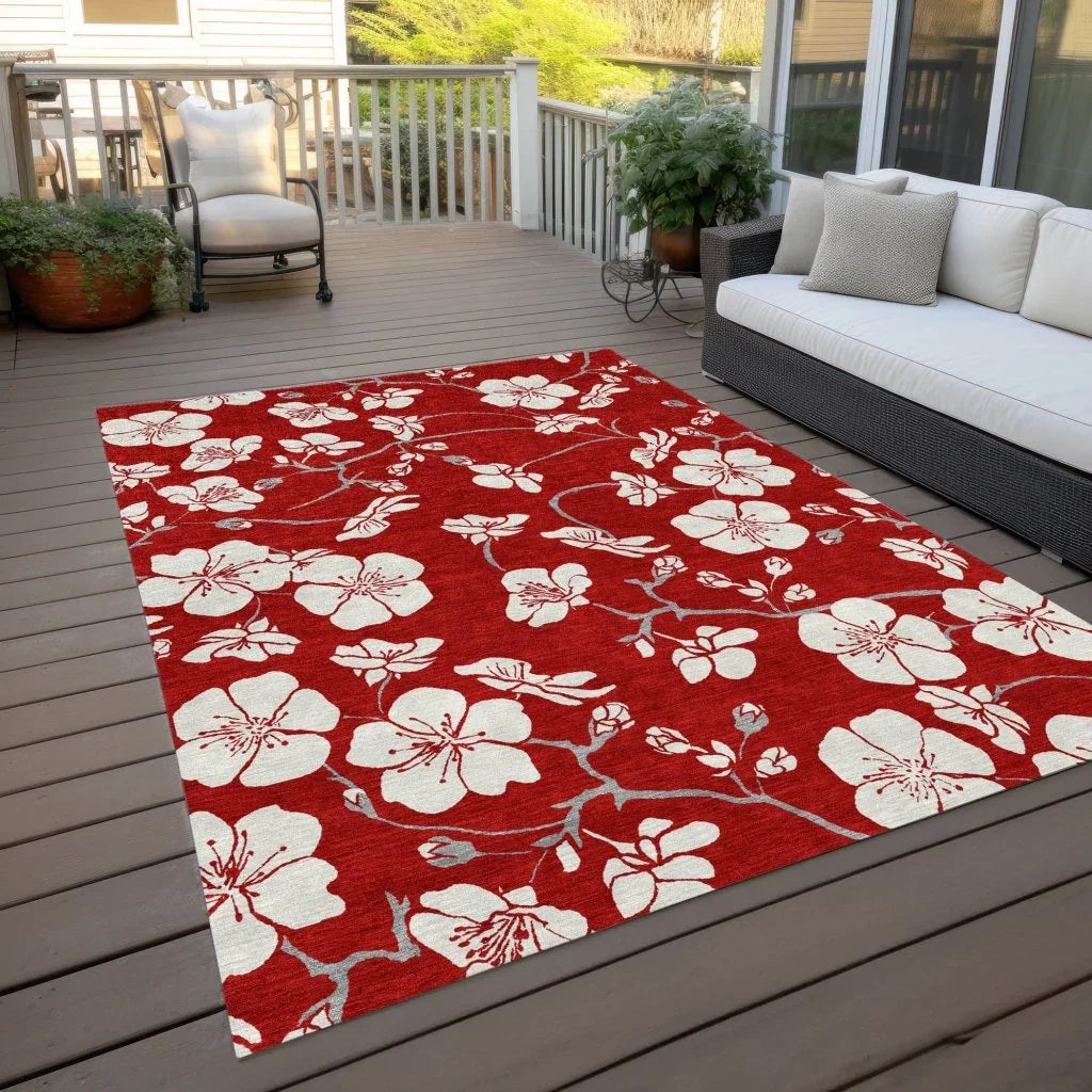 Ensa Red Washable Indoor-Outdoor Rug-Outdoor Rugs-LOOMLAN Rugs-LOOMLAN
