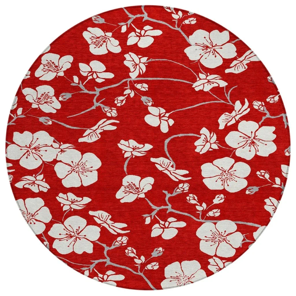 Ensa Red Washable Indoor-Outdoor Rug-Outdoor Rugs-LOOMLAN Rugs-8' x 8'-LOOMLAN