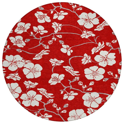 Ensa Red Washable Indoor-Outdoor Rug-Outdoor Rugs-LOOMLAN Rugs-8' x 8'-LOOMLAN