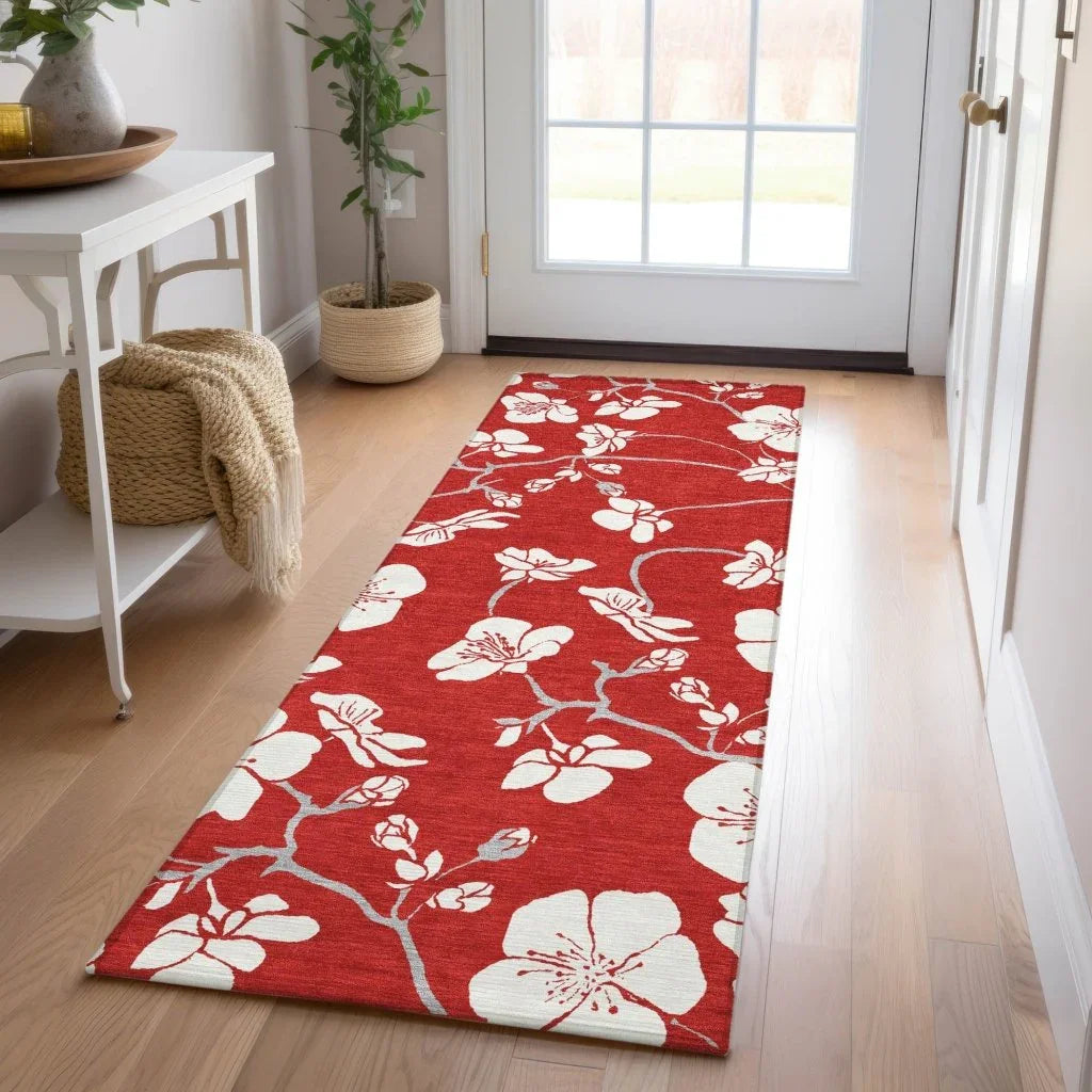 Ensa Red Washable Indoor-Outdoor Rug-Outdoor Rugs-LOOMLAN Rugs-LOOMLAN