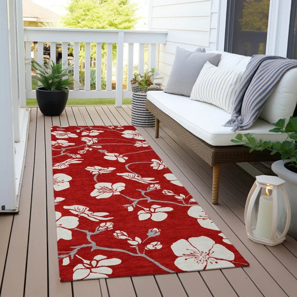 Ensa Red Washable Indoor-Outdoor Rug-Outdoor Rugs-LOOMLAN Rugs-LOOMLAN