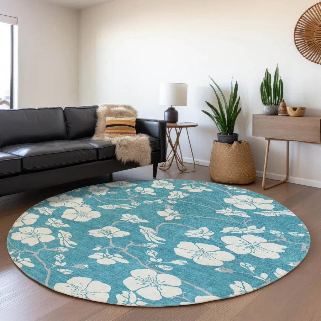 Ensa Teal Washable Indoor-Outdoor Rug-Outdoor Rugs-LOOMLAN Rugs-LOOMLAN