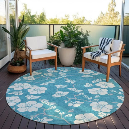 Ensa Teal Washable Indoor-Outdoor Rug-Outdoor Rugs-LOOMLAN Rugs-LOOMLAN
