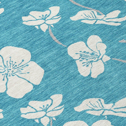 Ensa Teal Washable Indoor-Outdoor Rug-Outdoor Rugs-LOOMLAN Rugs-LOOMLAN