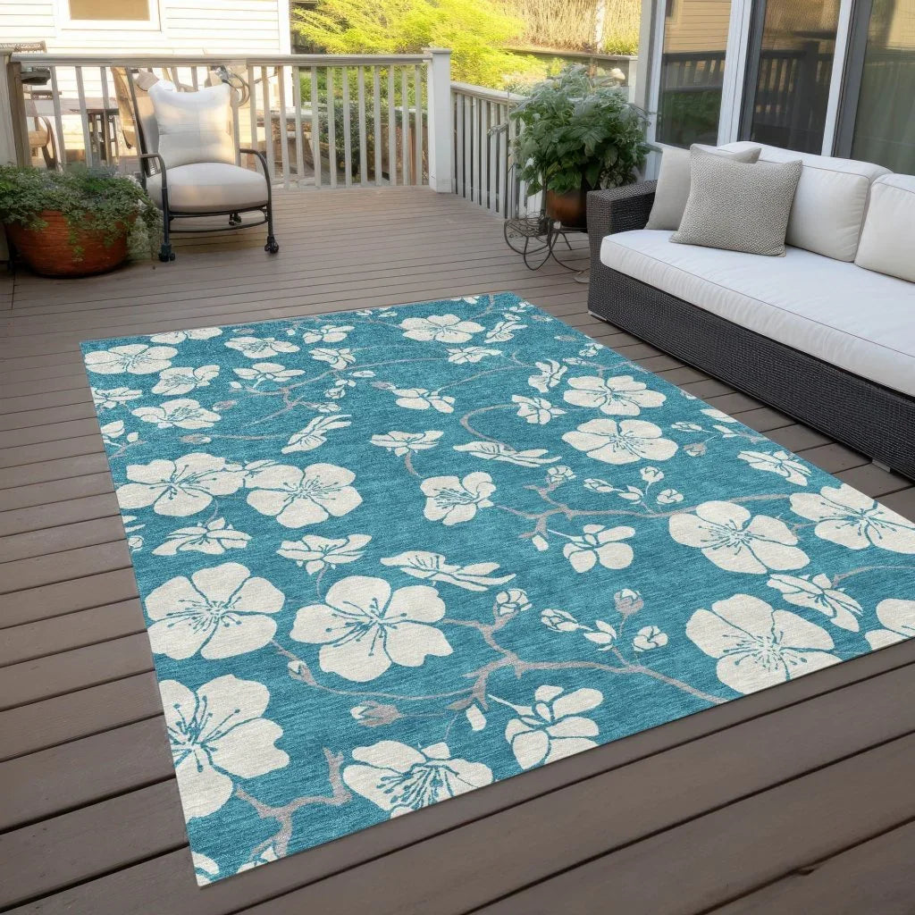 Ensa Teal Washable Indoor-Outdoor Rug-Outdoor Rugs-LOOMLAN Rugs-LOOMLAN