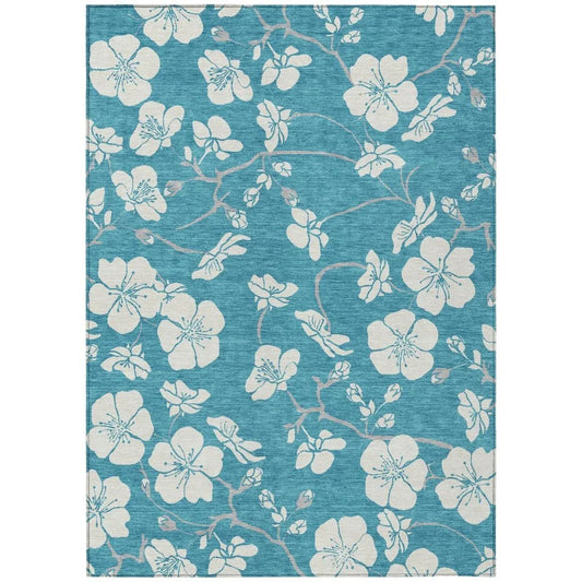 Ensa Teal Washable Indoor-Outdoor Rug-Outdoor Rugs-LOOMLAN Rugs-2'6" x 3'10"-LOOMLAN