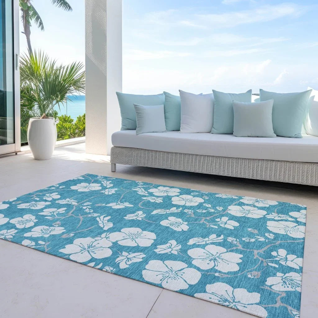 Ensa Teal Washable Indoor-Outdoor Rug-Outdoor Rugs-LOOMLAN Rugs-LOOMLAN