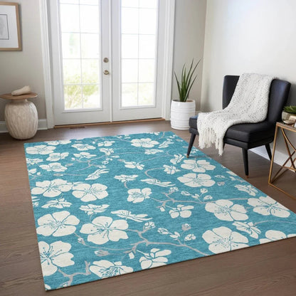 Ensa Teal Washable Indoor-Outdoor Rug-Outdoor Rugs-LOOMLAN Rugs-LOOMLAN