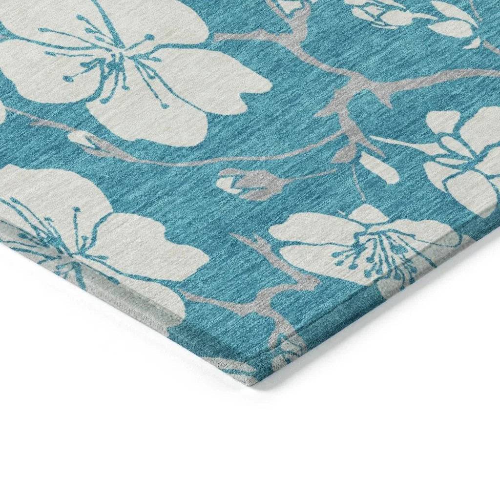 Ensa Teal Washable Indoor-Outdoor Rug-Outdoor Rugs-LOOMLAN Rugs-LOOMLAN