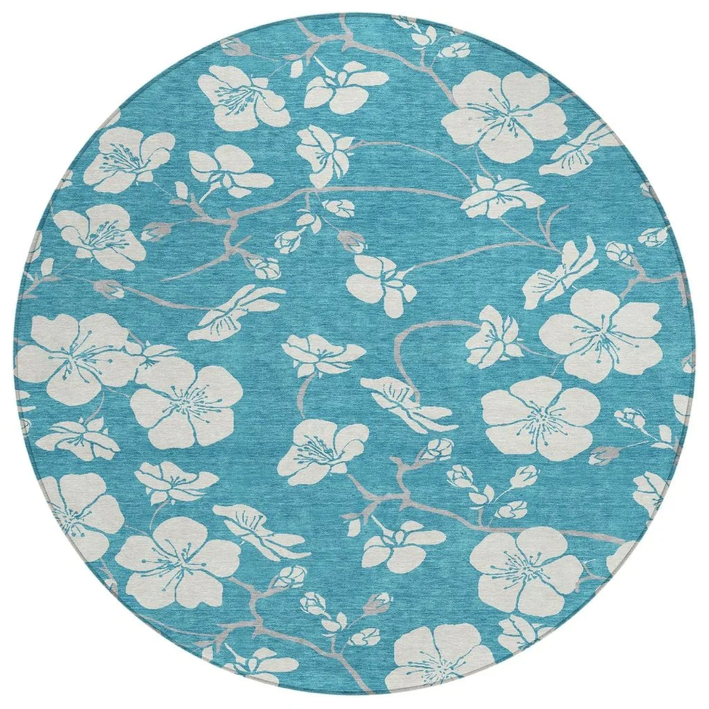 Ensa Teal Washable Indoor-Outdoor Rug-Outdoor Rugs-LOOMLAN Rugs-8' x 8'-LOOMLAN