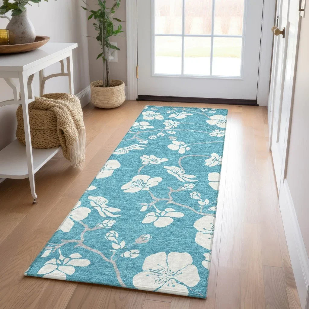 Ensa Teal Washable Indoor-Outdoor Rug-Outdoor Rugs-LOOMLAN Rugs-LOOMLAN